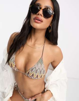 South Beach - Triangel-Bikinioberteil mit buntem Print und Stickerei