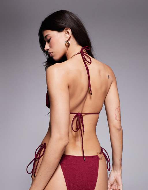 South Beach triangle bikini top in burgundy, 4 of 4