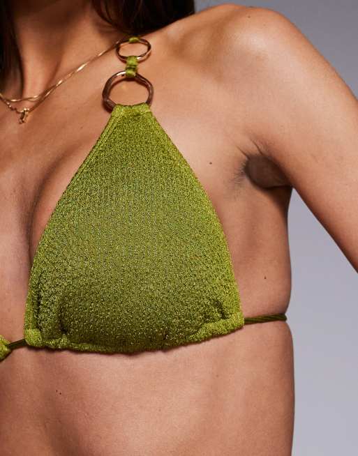 South Beach triangle bikini top in olive, 4 of 4