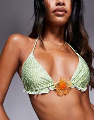 South Beach Triangle Bikini Top With Yellow Flower Detail
