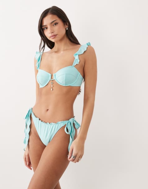 South Beach – Turkusowe bikini z falbanką i fiszbinami - view 1