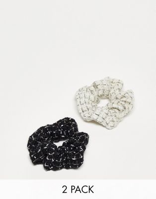 South Beach tweed scrunchie 2 pack in black and white
