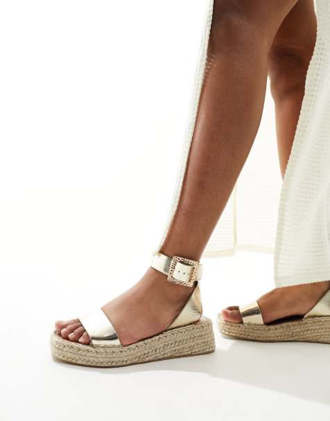 South Beach two part espadrille sandals in gold - view 1