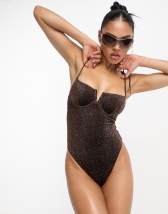 Free Society monowire swimsuit with deep plunge cut out detail in