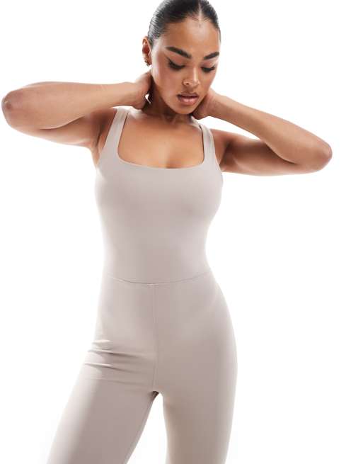 South Beach - Unitard met hemdje met lage ronde hals in stone
