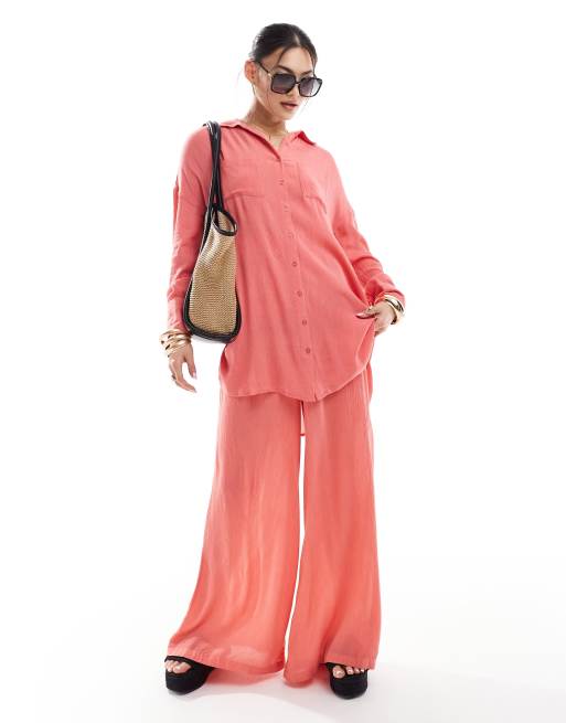 South Beach – Vattenmelonrosa strandskjorta i oversize