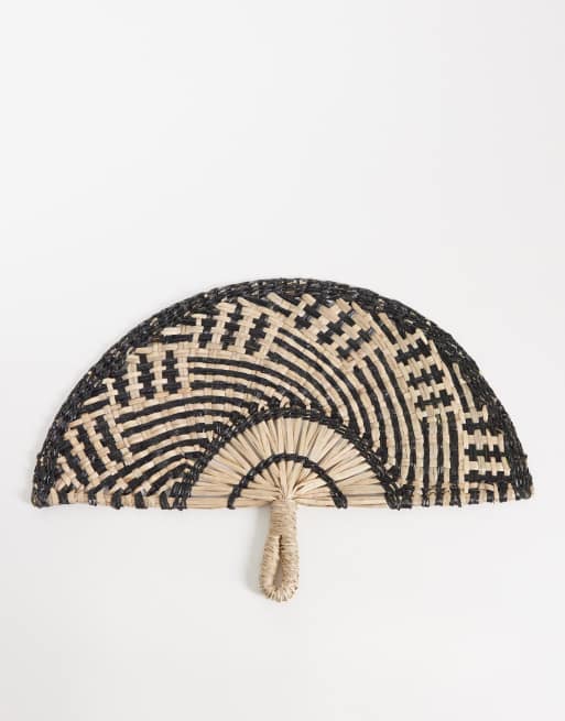 South Beach - Ventaglio in rafia nero e neutro