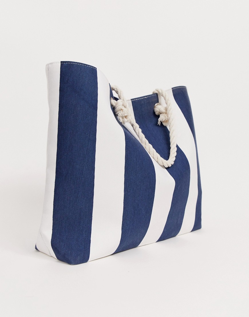 South Beach vertical stripe beach bag-Navy