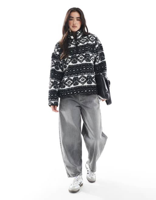 South Beach - Veste à col zippé en imitation peau de mouton à imprimé - Noir et blanc , 2 de 4