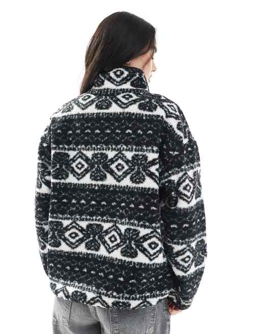 South Beach - Veste à col zippé en imitation peau de mouton à imprimé - Noir et blanc , 4 de 4