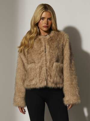 South Beach - Veste en fausse fourrure à double poche - Beige-Neutre