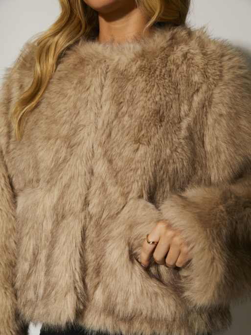 South Beach - Veste en fausse fourrure à double poche - Beige , 4 de 4