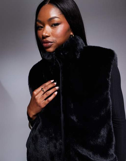 South Beach - Veste sans manches en fausse fourrure - Noir