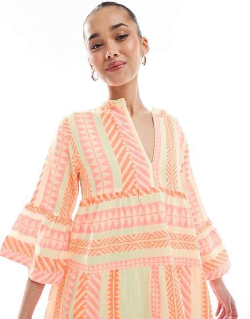 South Beach Vestito corto a balze in jacquard fluo ASOS