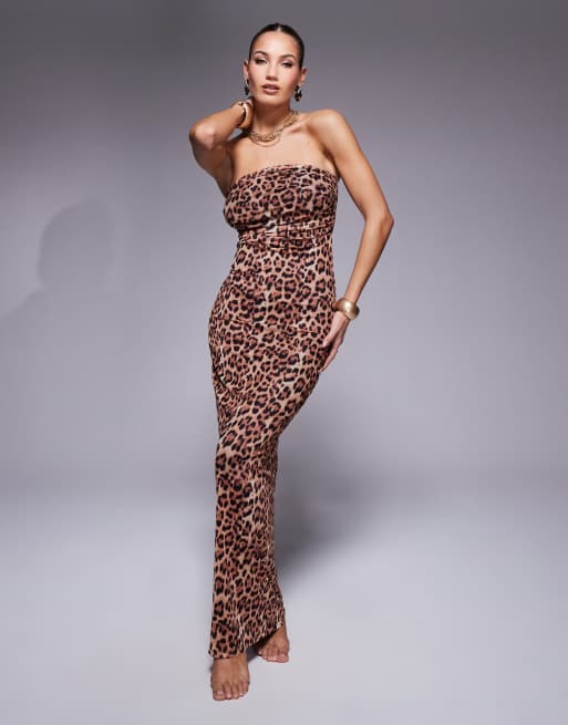South Beach - Vestito da mare lungo foderato in rete multicolore con stampa leopardata