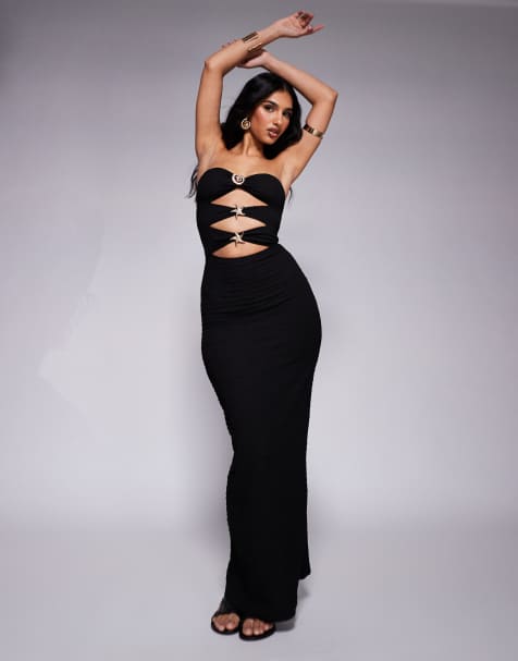 South Beach - Vestito da mare lungo nero senza spalline con cut-out e conchiglie oro - view 1