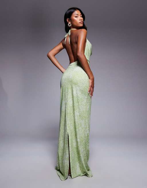South Beach - Vestito da mare lungo verde multicolore con scollo ad anello, 3 di 4