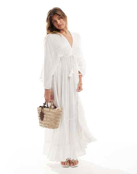 South Beach - Vestito lungo metallizzato bianco con maniche stile kimono - view 1