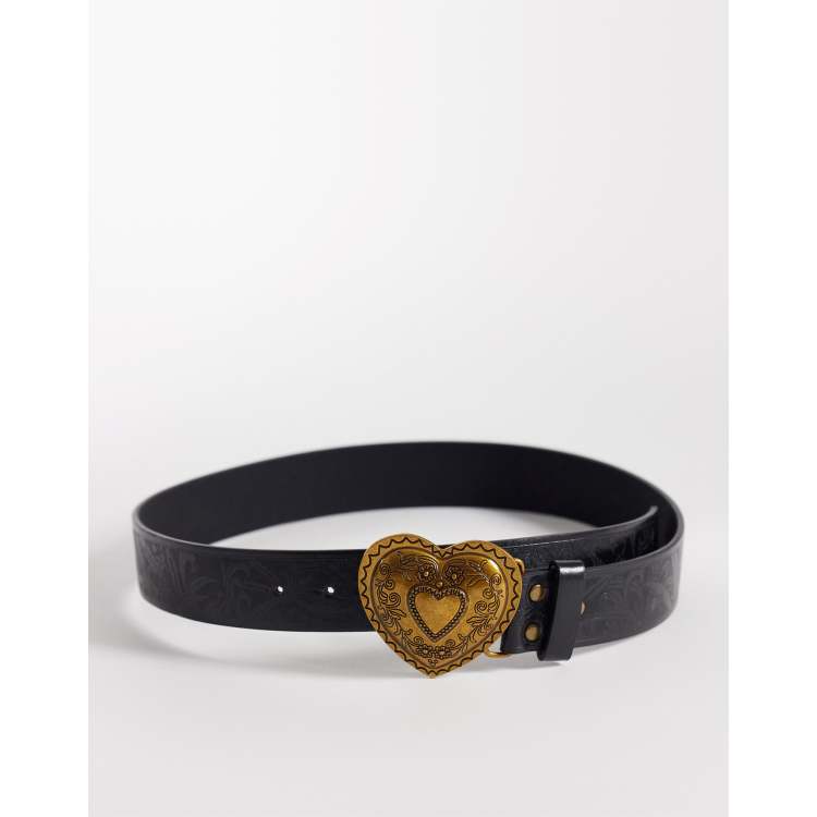 South Beach vintage style heart buckle belt in black | ASOS display picture 3