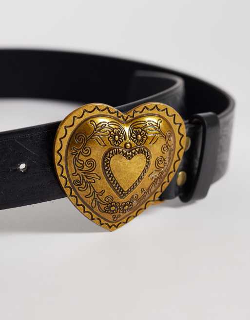 South Beach vintage style heart buckle belt in black , 2 of 3