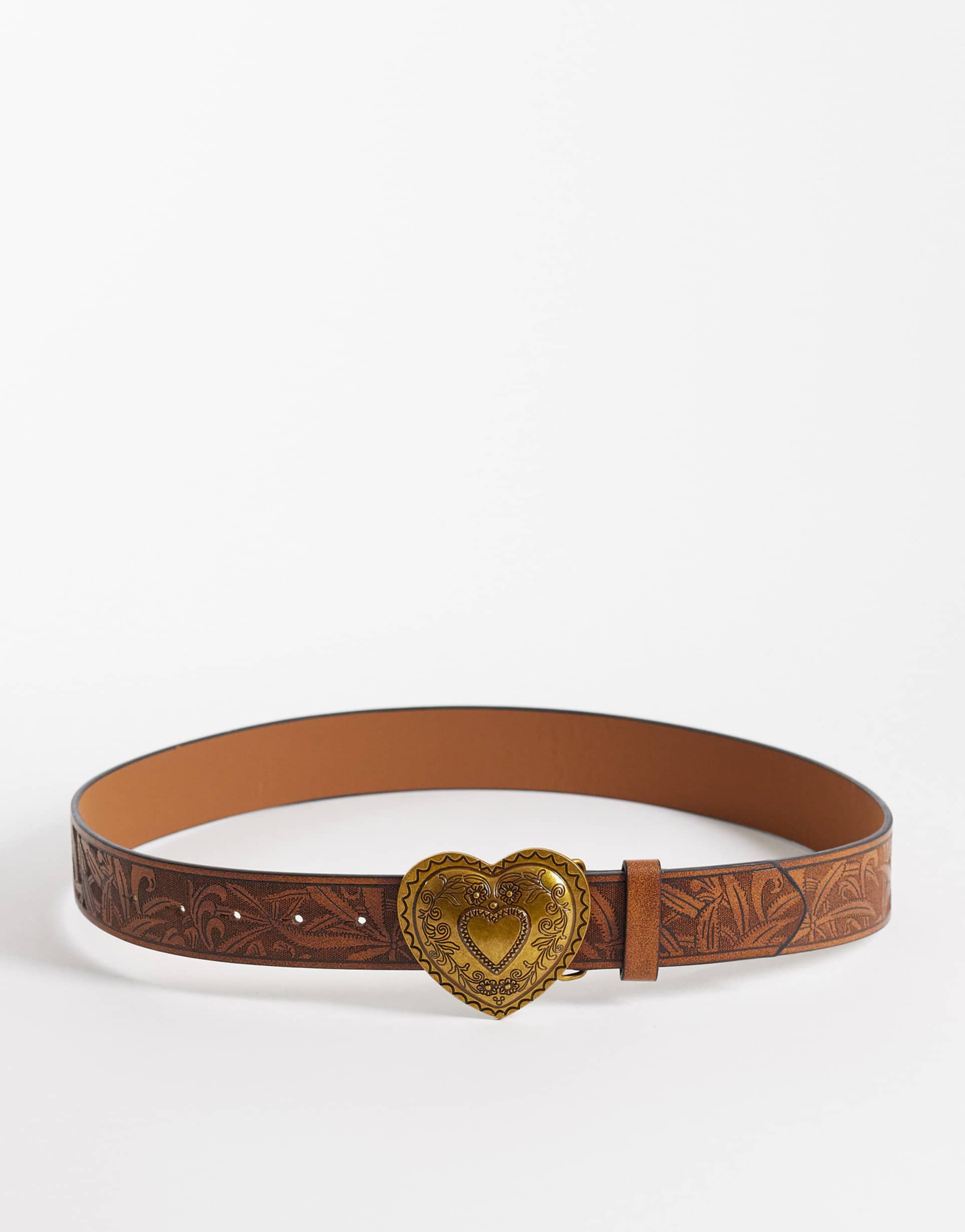 south beach vintage style heart buckle belt in tan