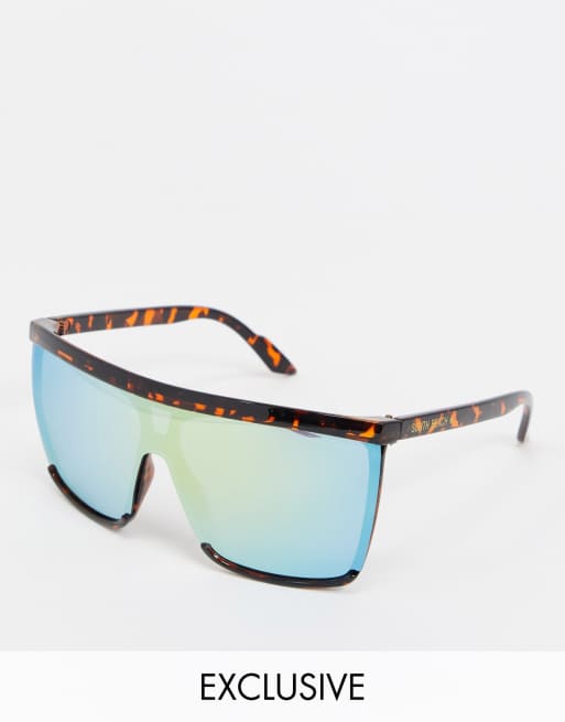 South Beach Visor Sunglasses With Blue Lens In Tortoiseshell Asos