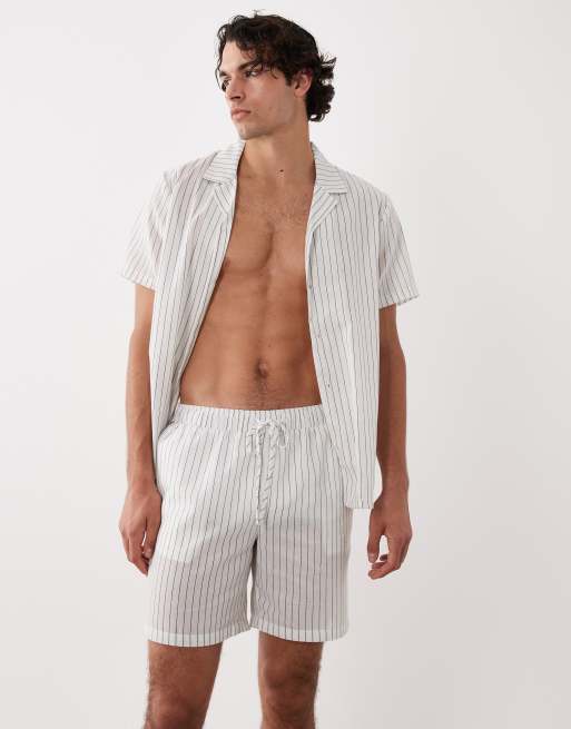 South Beach – Vita, randiga strandshorts i linnemix, 3 av 5