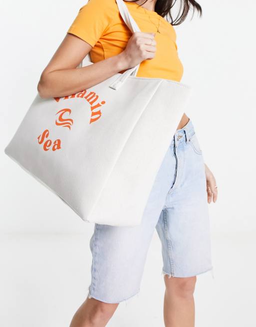 South Beach vitamin sea beach tote bag in beige, 4 of 4