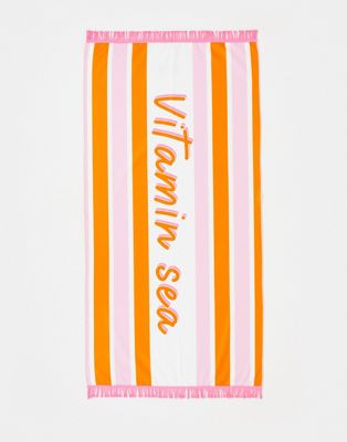 South Beach vitamin sea beach towel in pink and orange stripe