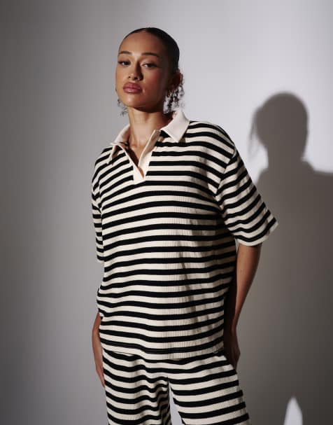 South Beach Waffle stripe ruffle shirt in black - view 1