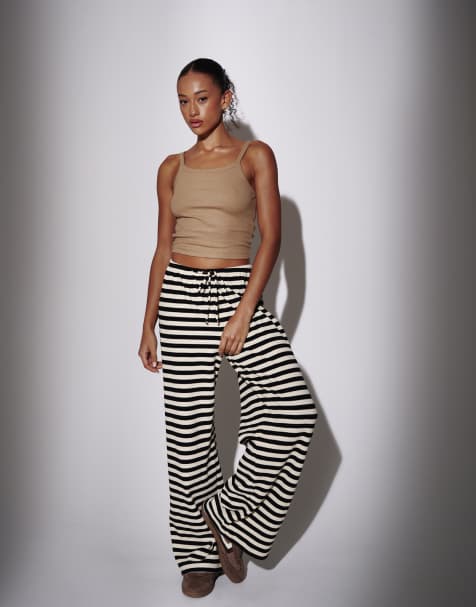 South Beach Waffle stripe ruffle shirt & trousers in black - view 1
