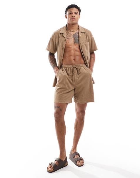 South Beach waffle towelling beach co-ord in tan - view 1