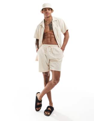 South Beach waffle towelling beach shorts in cream (part of a set)