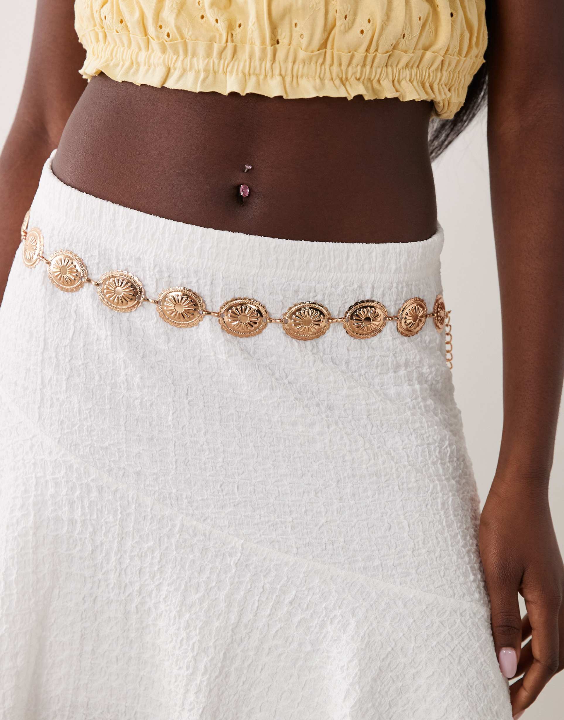 south beach western trim chain belt in gold