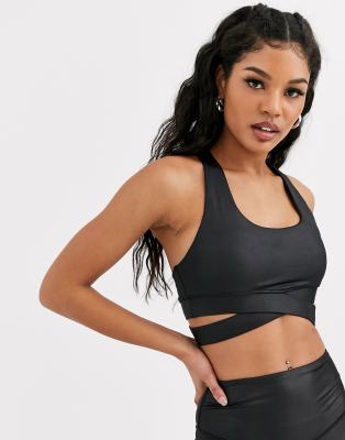 South Beach wetlook muscle back sports bra in black