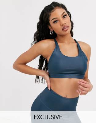 South Beach wetlook strappy back sports bra in navy