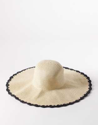 South Beach Whip Stitch Wide Brim Floppy Hat In Neutral
