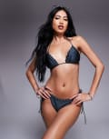 [South Beach] South Beach whipstitch tie side bikini bottoms in mid blue 6 Mid blue