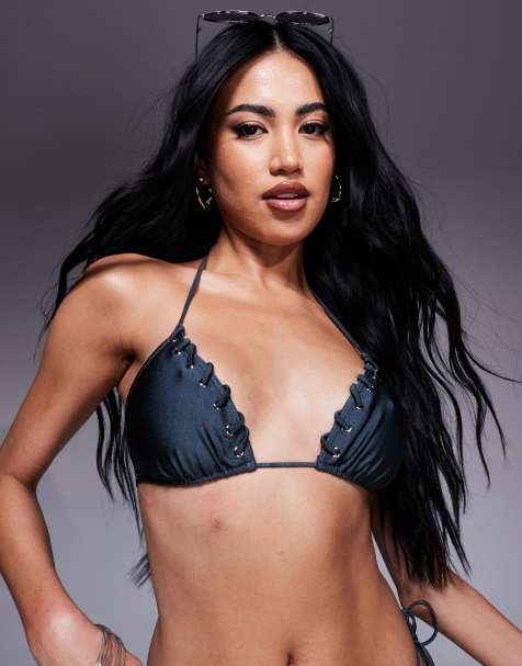 South Beach whipstitch triangle bikini top in mid blue - view 1