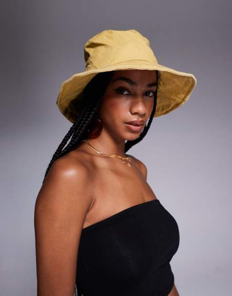 South Beach wide brim cotton bucket hat in pale yellow - view 1