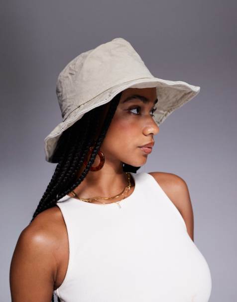 South Beach wide brim cotton bucket hat in stone - view 1