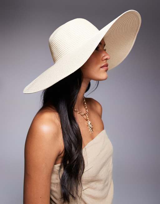 South Beach wide brim floppy hat in natural beige ASOS