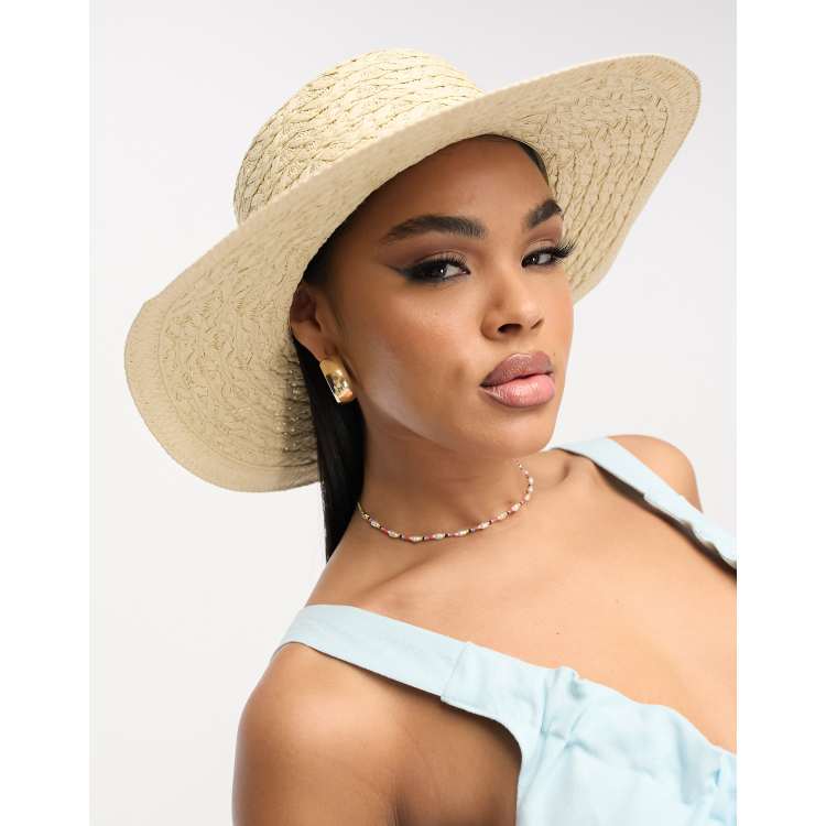 Wide Brim Fashion Hat with Buckle Detail Hats One Size / Beige