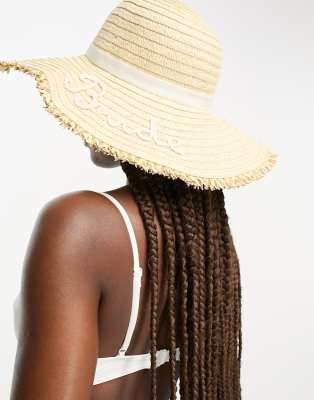 South Beach  wide brim hat with bride embroidery in cream