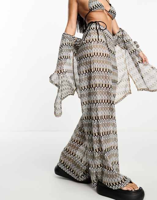South Beach wide leg beach pants in embroidered multi print (part of a set)