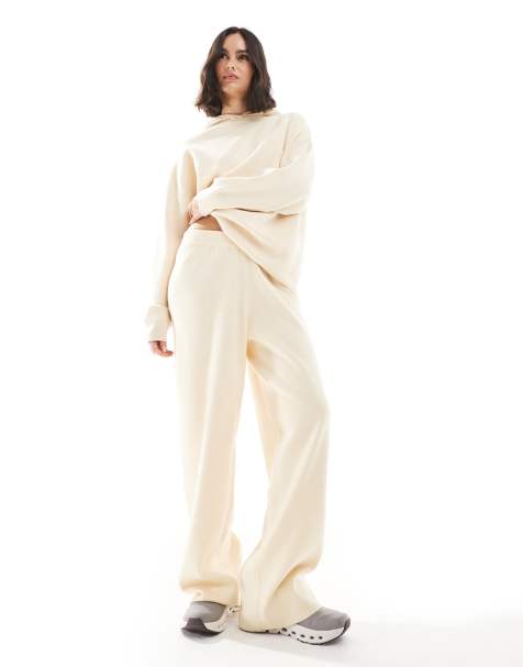 South Beach Wide leg jogger in cream - view 1