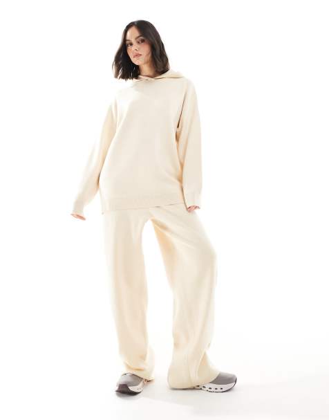 South Beach Wide Leg Jogger Set in Cream - view 1