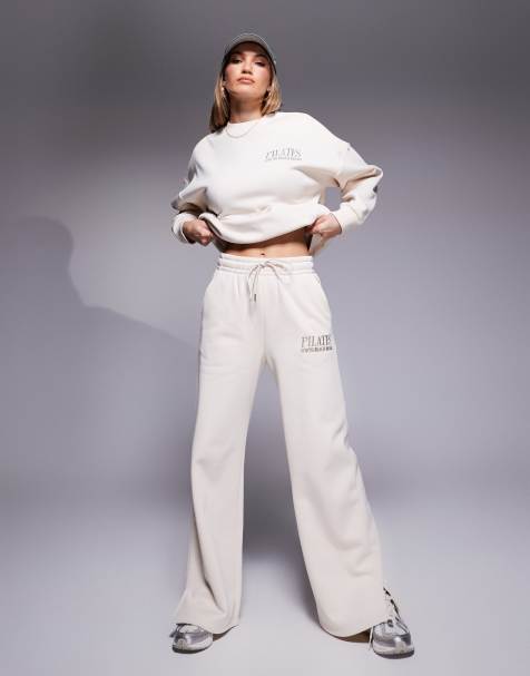 South Beach Wide leg joggers in cream - view 1