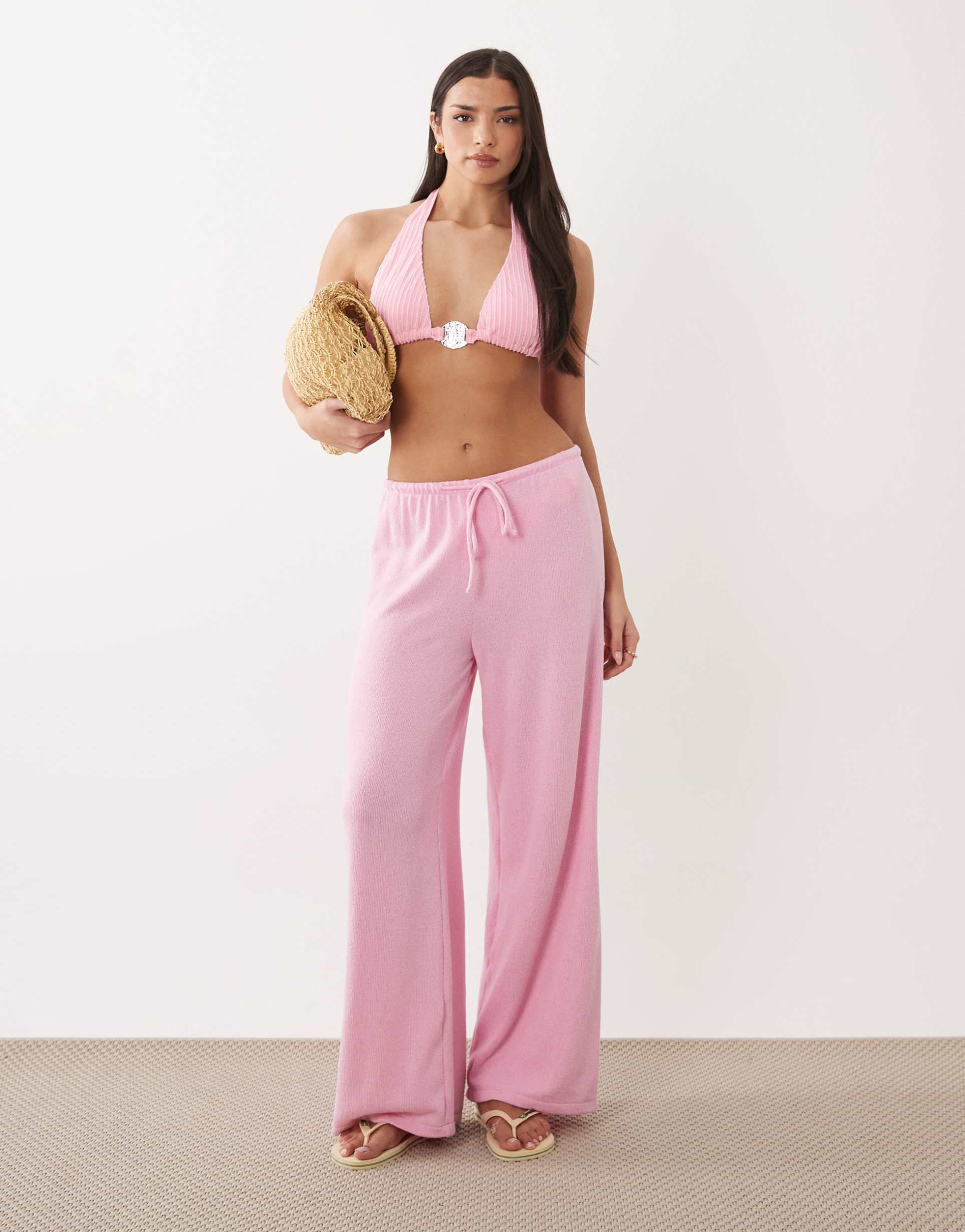 south beach wide leg knit pants in baby pink
