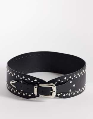 South Beach Wide Studded Belt In Black
